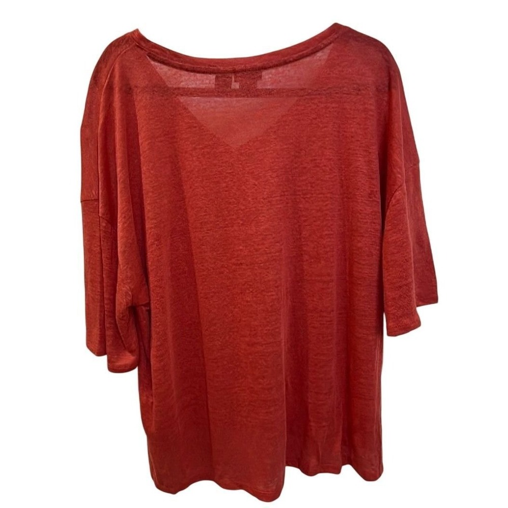 Tahari 100% Linen V Neck Top Women's XL Coral Red Oversized Short Sleeve Blouse - Picture 4 of 4